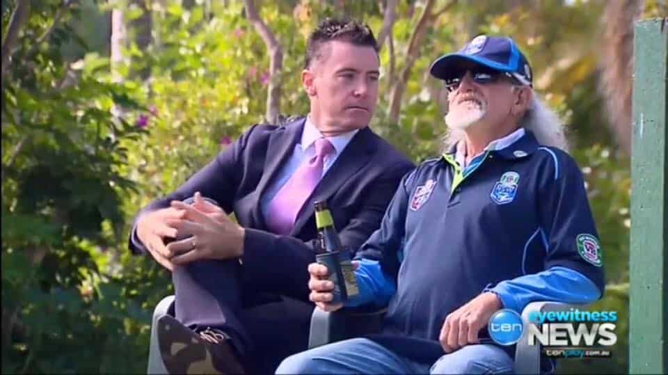 Michael Cain with the NSW Blues biggest fan at training before State of Origin - Cainey Media